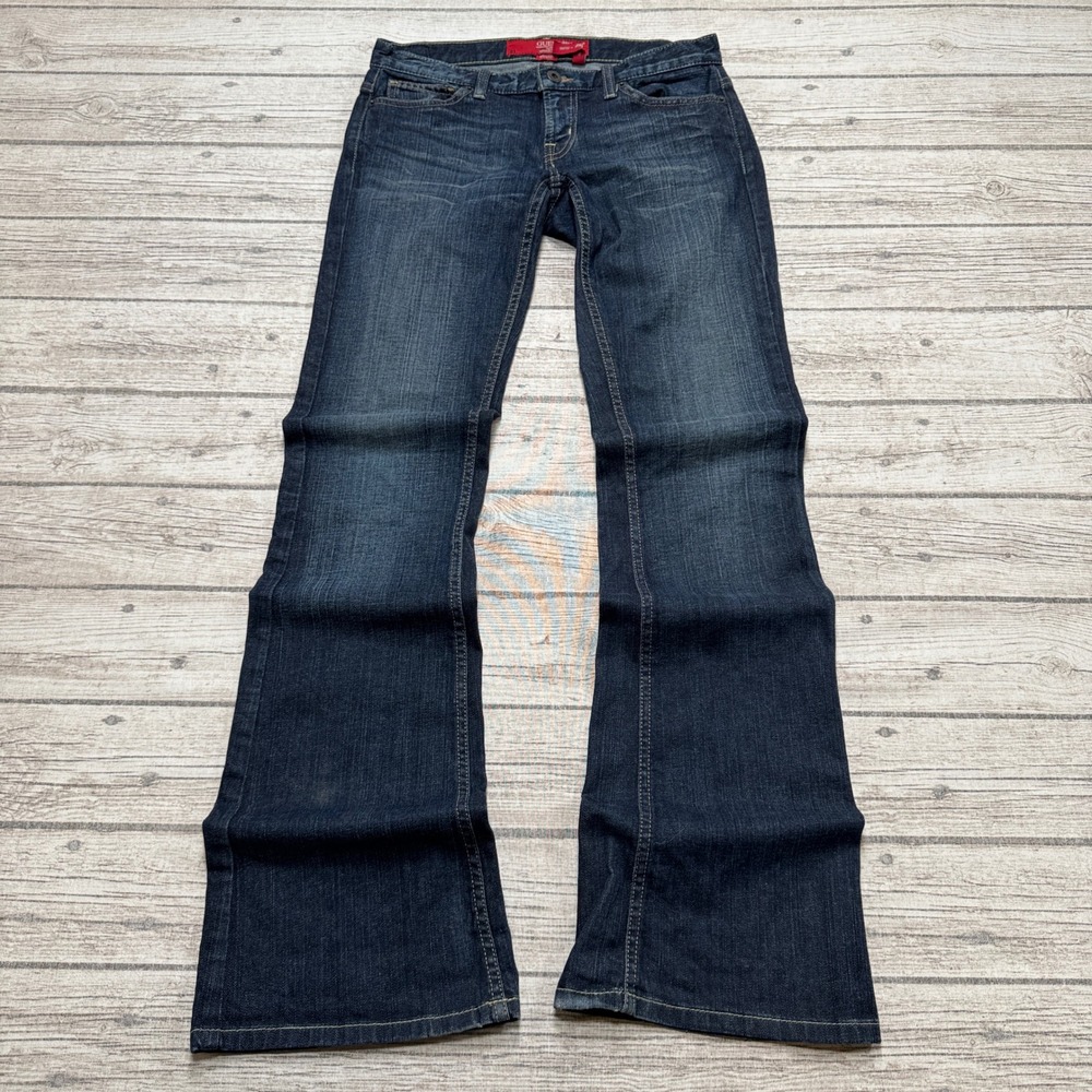 Y2K Guess Jeans Women's 30 Blue Dark Wash Denim Low Rise Stretch Foxy Flare Leg